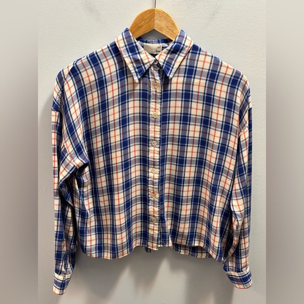ARITZIA Wilfred Free Plaid Button Down Shirt Long Sleeve XS Boxy Fit Preppy